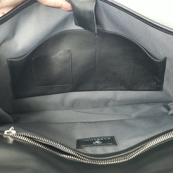 PASSCHAL RECYCLED LEATHER BRIEFCASE IN BLACK WITH BLUE STRIPE - Picture 7 of 8